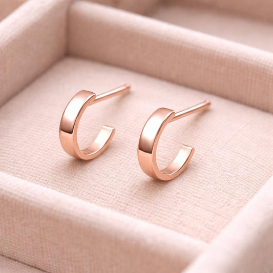 Minimal Silver Huggie 925 | Small C Hoop Studs | Sterling Silver Everyday Earrings
