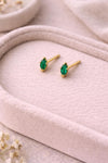 Green CZ Stud Earrings | 925 Sterling Silver Marquise Studs | Minimal Dainty Emerald Look Jewelry