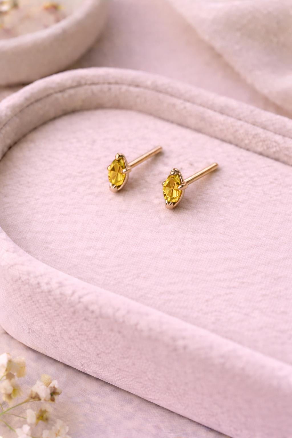 Yellow CZ Stud Earrings | 925 Sterling Silver Marquise Studs | Minimal Dainty Citrine Look Jewelry