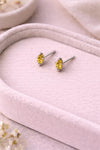 Yellow CZ Stud Earrings | 925 Sterling Silver Marquise Studs | Minimal Dainty Citrine Look Jewelry