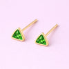 Green CZ Triangle Studs 925 Silver | Minimal Geometric | Sterling Silver Stud Earrings