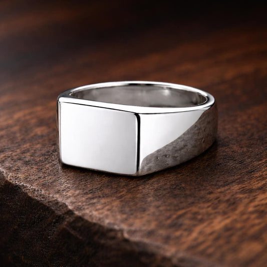 925 Silver Signet Ring | Square Top Minimal Ring | Polished Classic Men Women Band