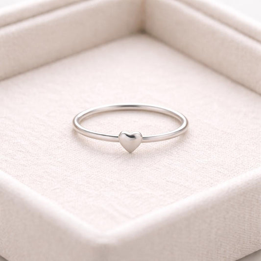 925 Silver Tiny Heart Ring Minimal Love Band Dainty Promise Ring Gift for Her