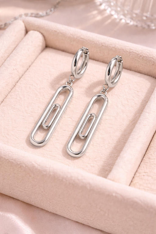 925 Silver Paperclip Drop Earrings | Minimal Link Dangle Hoop Earrings