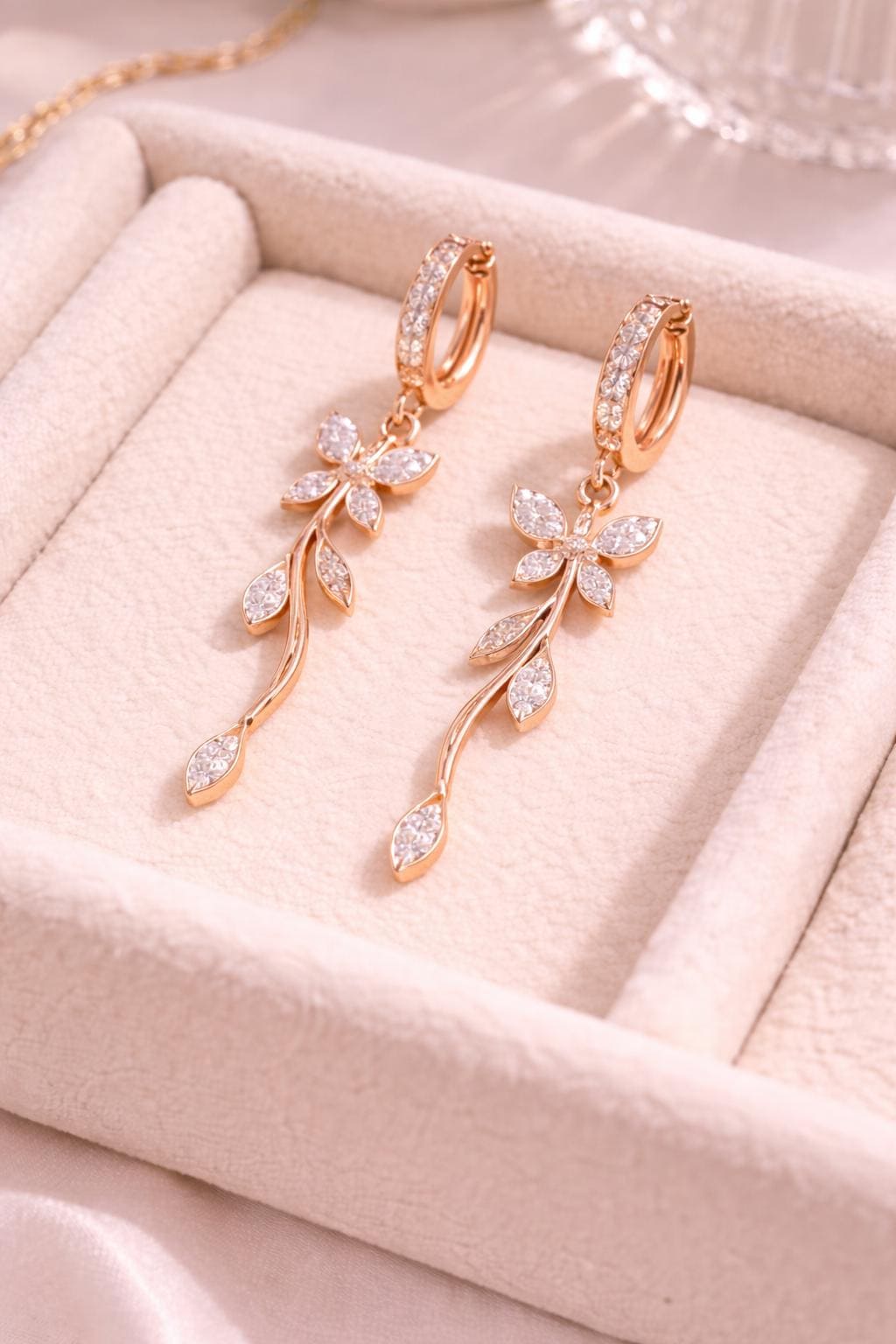 925 Silver Floral Drop Earrings | CZ Vine Dangle Hoop | Elegant Nature Silver