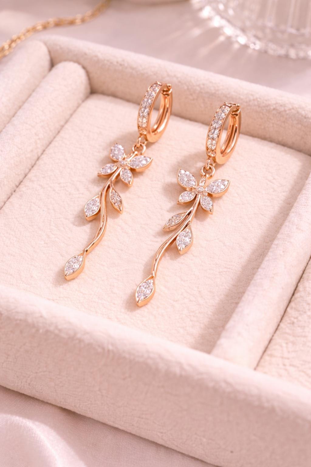 925 Silver Floral Drop Earrings | CZ Vine Dangle Hoop | Elegant Nature Silver
