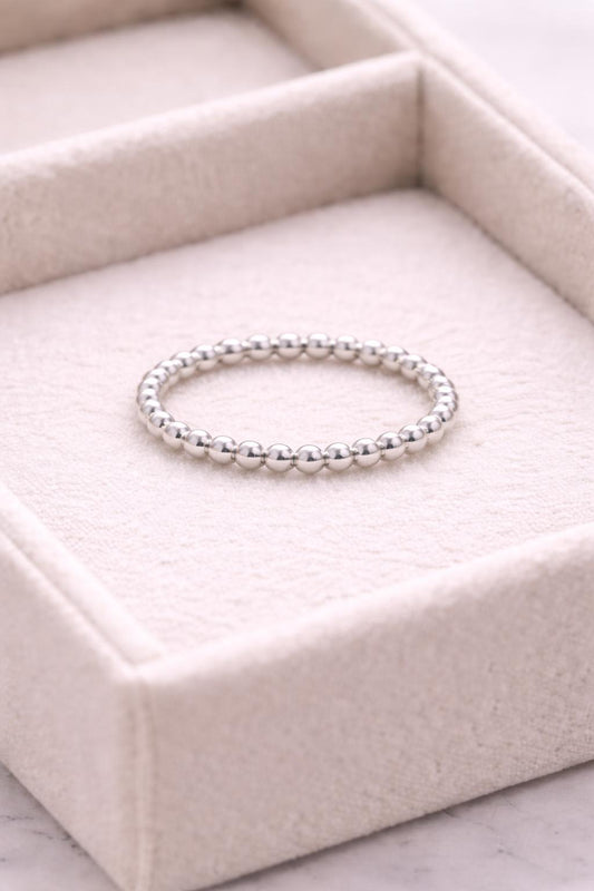 925 Silver Beaded Ring Minimal Ball Band Stacking Ring Dainty Everyday Jewelry