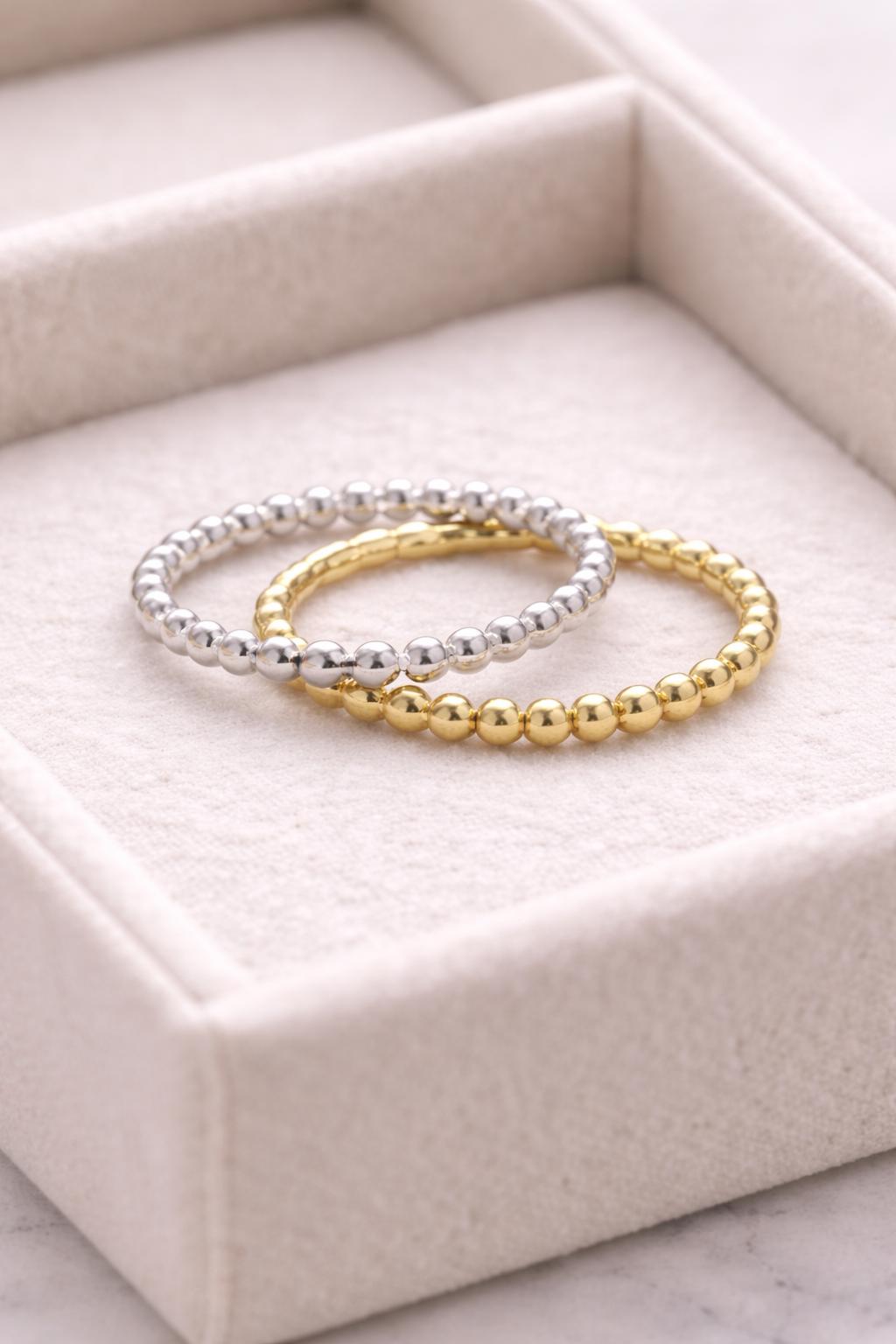 925 Silver Beaded Ring Minimal Ball Band Stacking Ring Dainty Everyday Jewelry