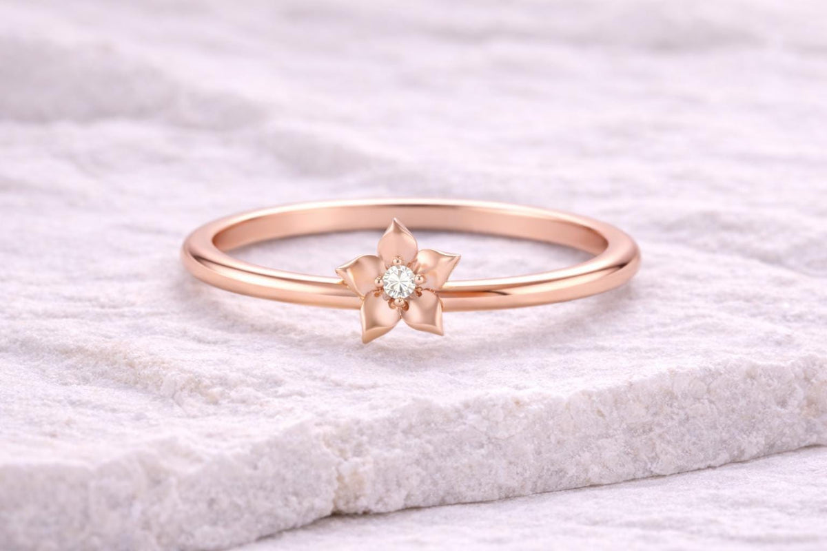 925 Silver Blossom Flower Ring CZ Minimal Floral Dainty Jewelry