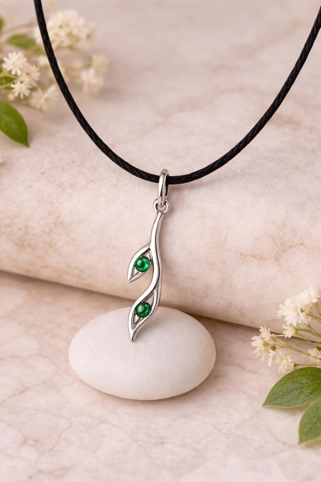 925 Silver Green CZ Pendant Minimal Necklace