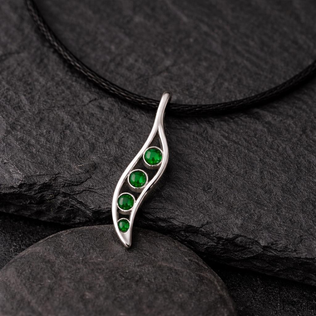 925 Silver Green CZ Pendant Necklace Minimal