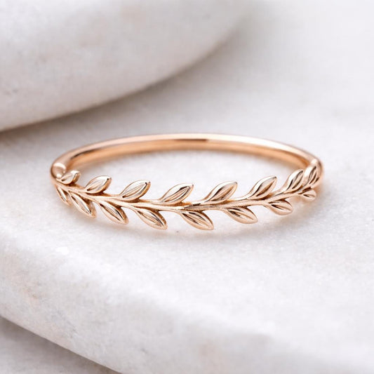 Leaf Band Ring | Olive Branch Ring | Sterling Silver Nature | Minimal Jewelry