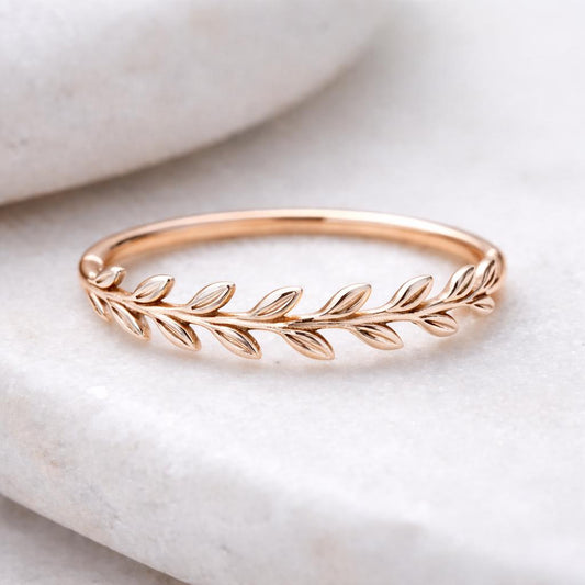 Leaf Band Ring | Olive Branch Ring | Sterling Silver Nature | Minimal Jewelry