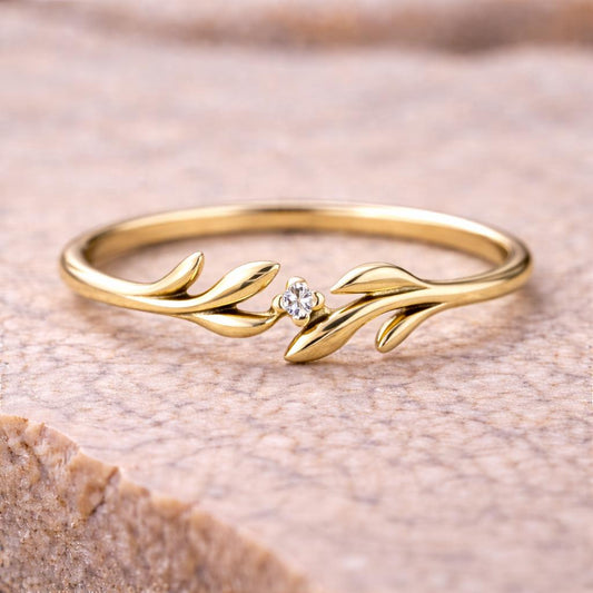Sterling Silver Olive Leaf Ring | Dainty CZ Wrap Band