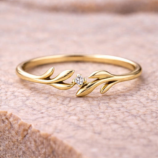 Sterling Silver Olive Leaf Ring | Dainty CZ Wrap Band