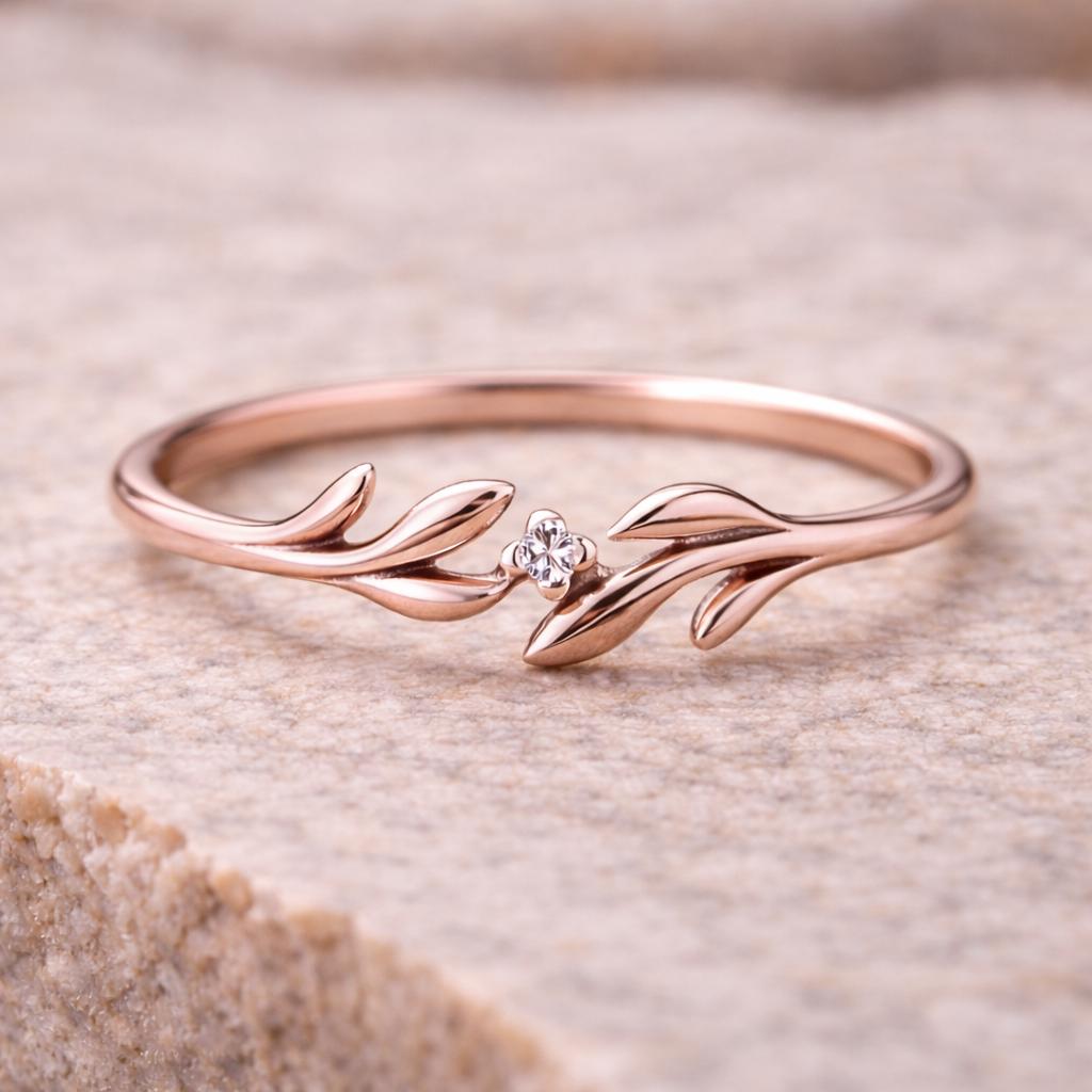 Sterling Silver Olive Leaf Ring | Dainty CZ Wrap Band