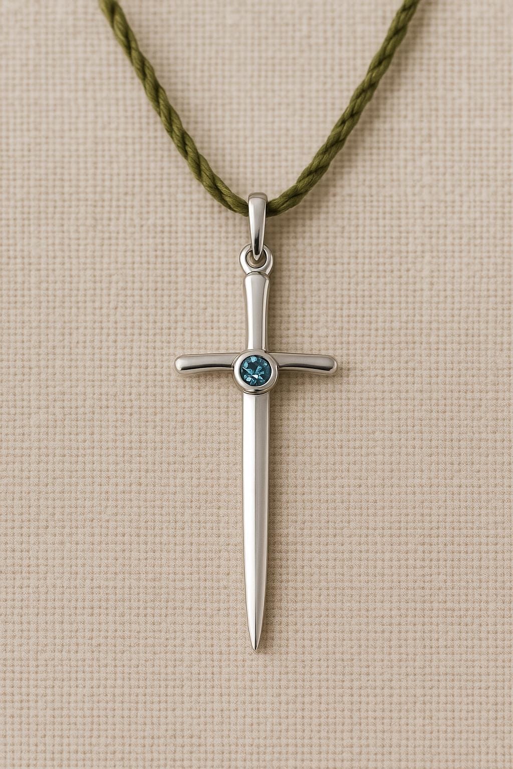 925 Silver Sword Pendant | London Blue Topaz Necklace | Sterling Silver Religious Jewelry