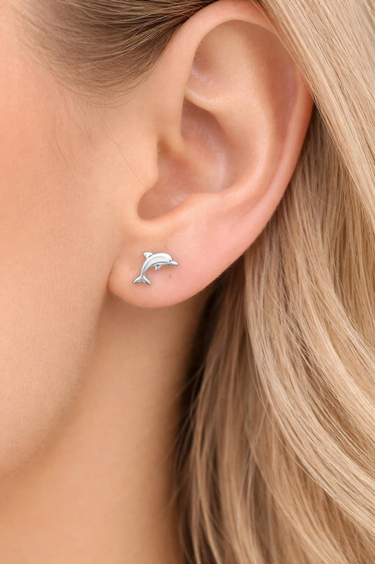 925 Sterling Silver Dolphin Stud Earrings Minimal Ocean Jewelry