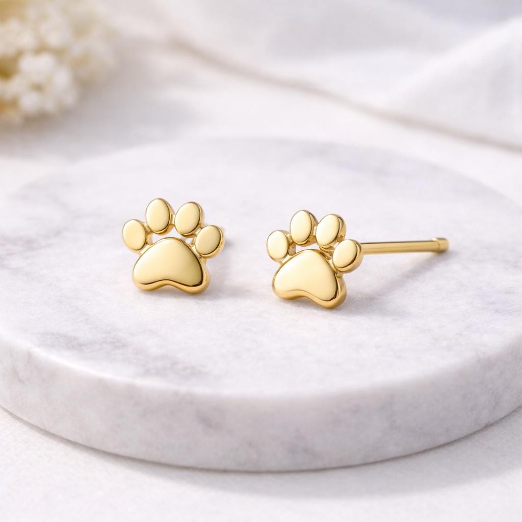 925 Sterling Silver Paw Stud Earrings Minimal Pet Jewelry