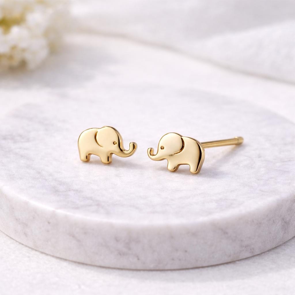 925 Sterling Silver Elephant Stud Earrings Minimal Jewelry