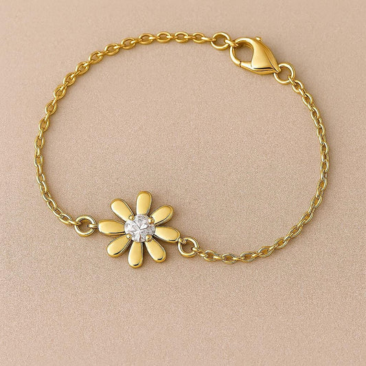 925 Silver Daisy Bracelet CZ Flower Bracelet Minimal Floral Jewelry Gift