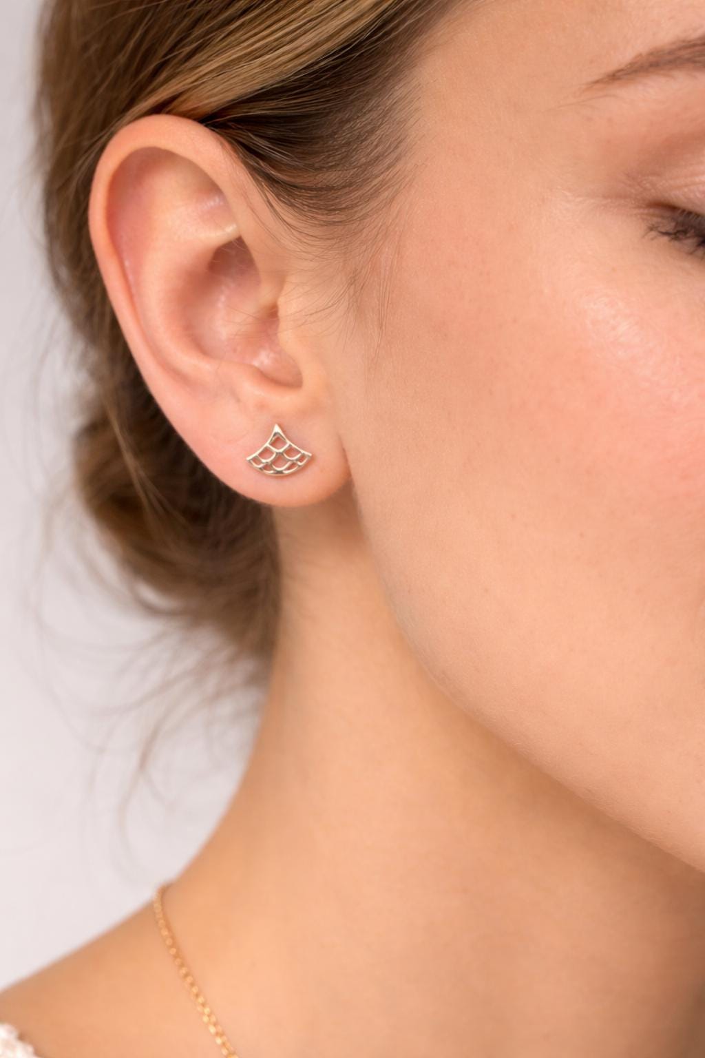 925 Silver Fan Stud Earrings Minimal Geometric Silver Studs Gift