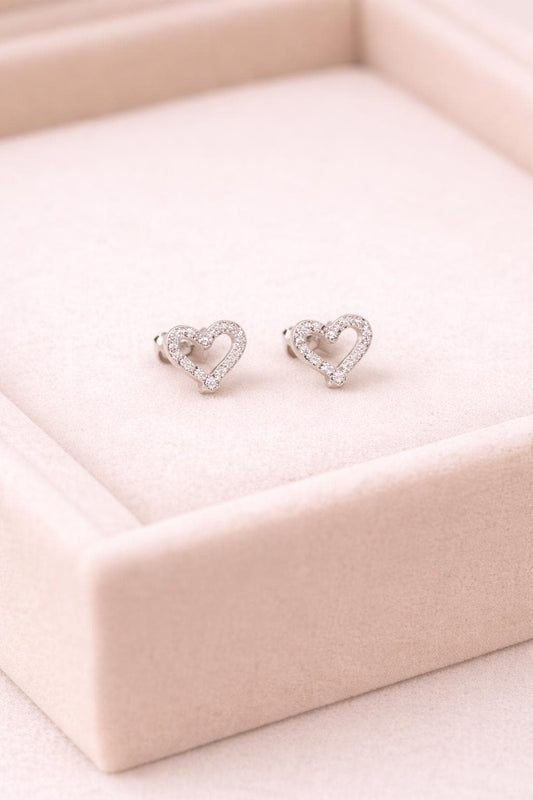 925 Silver CZ Heart Stud Earrings Minimal Love Crystal Studs Gift