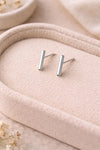 Minimal Silver Bar Stud Earrings | 925 Sterling Silver Vertical Studs | Modern Dainty Everyday Jewelry