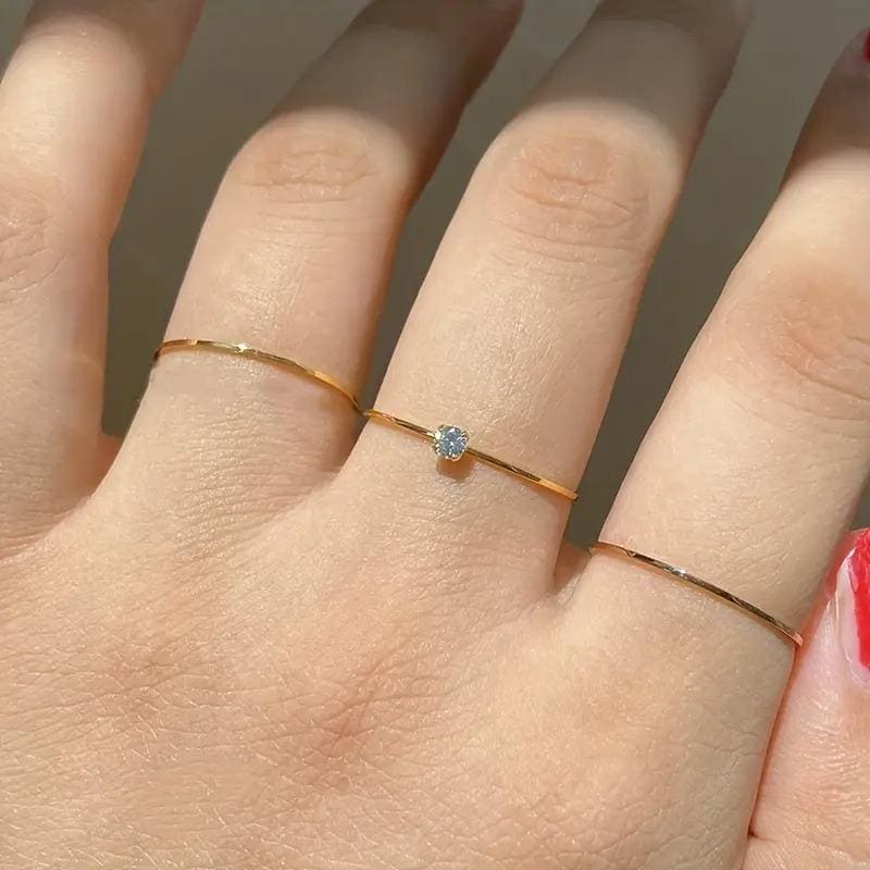 Dainty Sterling Silver Stacking Rings Set: Minimalist CZ Trio
