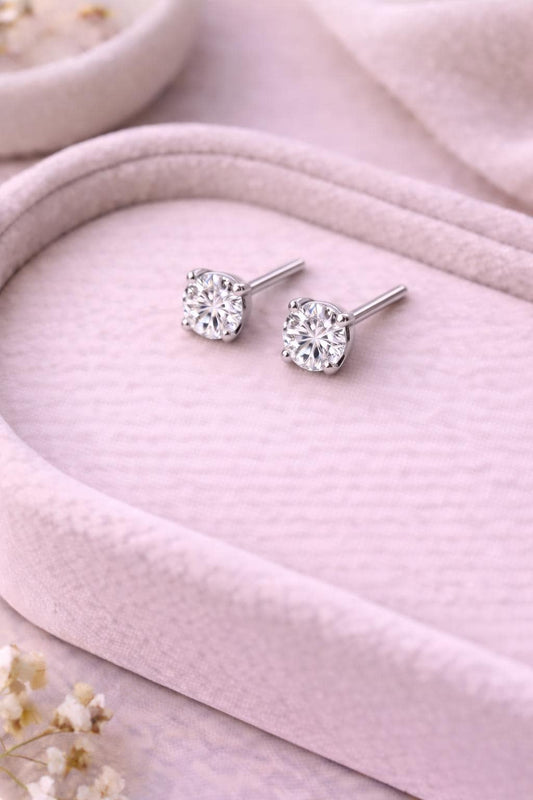 CZ Silver Stud Earrings | 925 Sterling Silver Round Solitaire Studs | Classic Dainty Everyday Jewelry