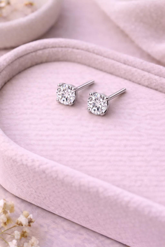 CZ Silver Stud Earrings | 925 Sterling Silver Round Solitaire Studs | Classic Dainty Everyday Jewelry