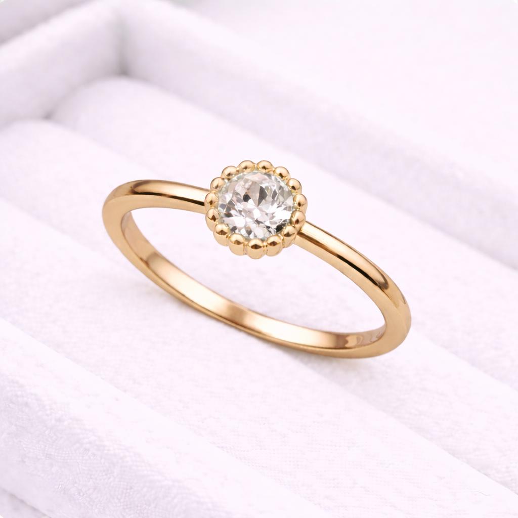 Round CZ Silver Ring | 925 Sterling Silver Halo Solitaire | Minimal Dainty Engagement