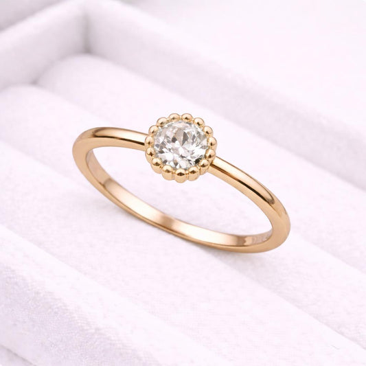 Round CZ Silver Ring | 925 Sterling Silver Halo Solitaire | Minimal Dainty Engagement