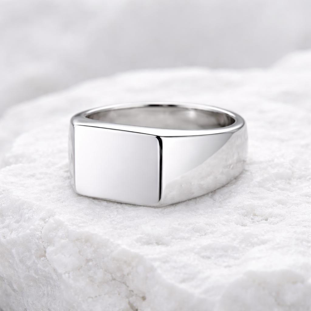 925 Silver Signet Ring | Square Top Minimal Ring | Polished Classic Men Women Band