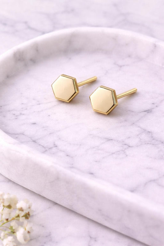 Hexagon Silver Stud Earrings | 925 Sterling Silver Minimal Geometric Studs | Modern Everyday Jewelry