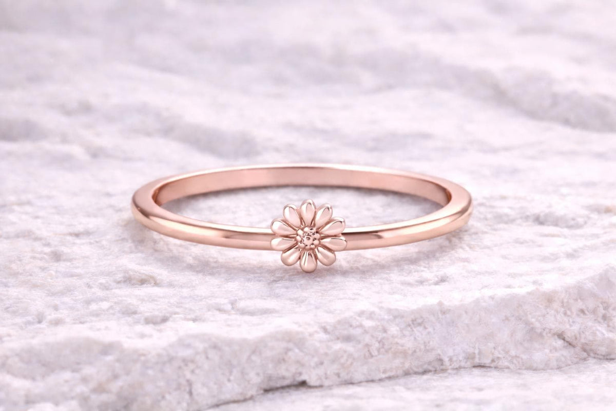 925 Silver Daisy Flower Ring Minimal Floral Band Dainty Nature Ring Gift for Women