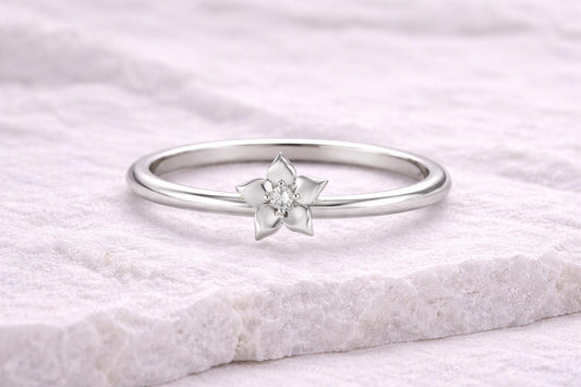 925 Silver Blossom Flower Ring CZ Minimal Floral Dainty Jewelry
