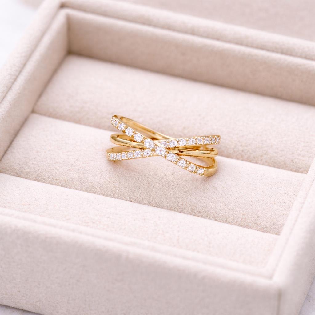 Sterling Silver Criss Cross Ring â Pavé CZ Minimalist Band