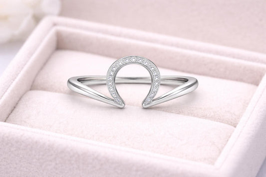 Sterling Silver Omega Ring Pave CZ Minimalist Open Band
