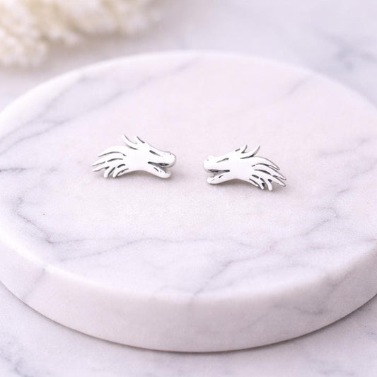 Sterling Silver Dragon Stud Earrings – Minimalist Fantasy Jewelry