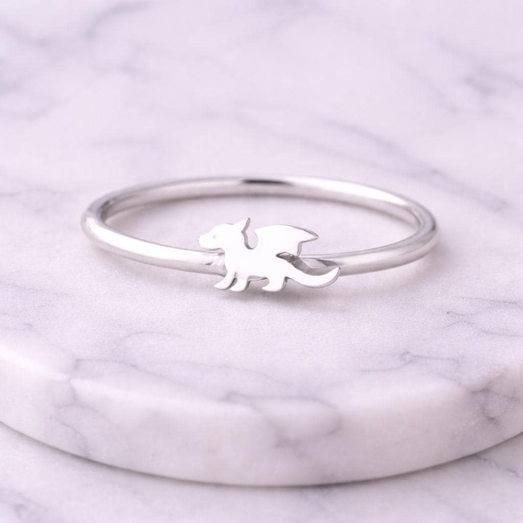925 Sterling Silver Dragon Ring â Minimal Winged Band â Tiny Fantasy Animal Ring