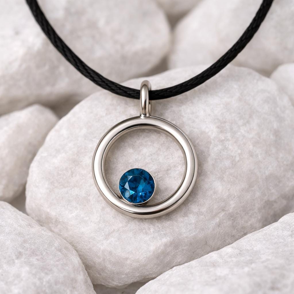 925 Silver London Topaz Pendant Necklace â Minimal Circle Blue Topaz Charm, Gift for Her