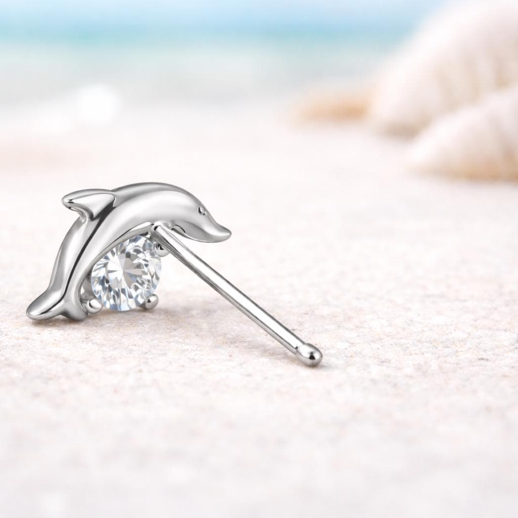 925 Sterling Silver Dolphin Stud Earrings CZ Ocean Animal Jewelry