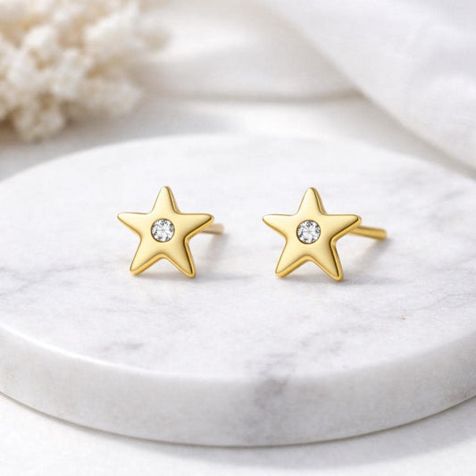 925 Sterling Silver Star Stud Earrings CZ Minimal Dainty Jewelry