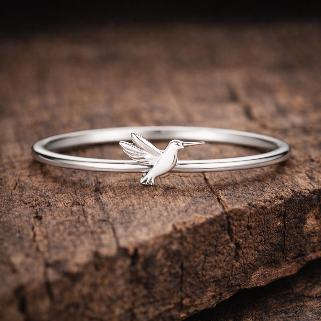 925 Silver Hummingbird Ring Minimal Bird Ring Dainty Nature Jewelry Gift for Her