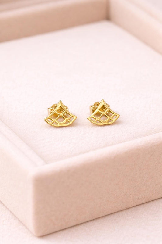 925 Silver Fan Stud Earrings Minimal Geometric Silver Studs Gift