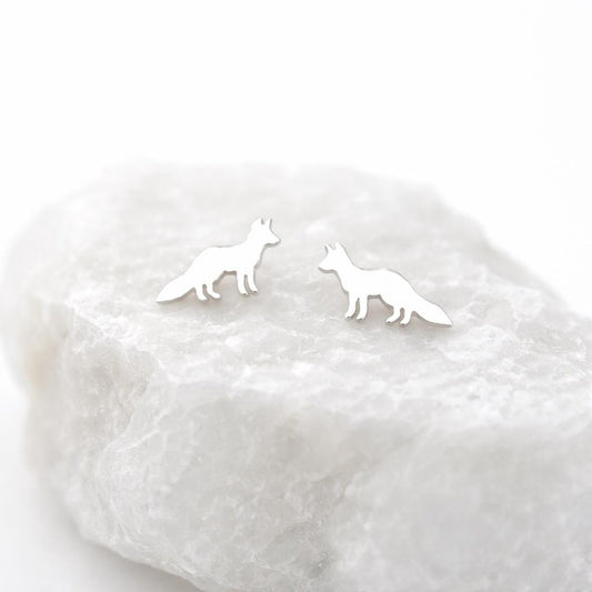 925 Silver Fox Stud Earrings Minimal Animal Silver Studs Gift