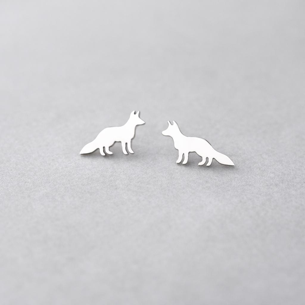 925 Silver Fox Stud Earrings Minimal Animal Silver Studs Gift