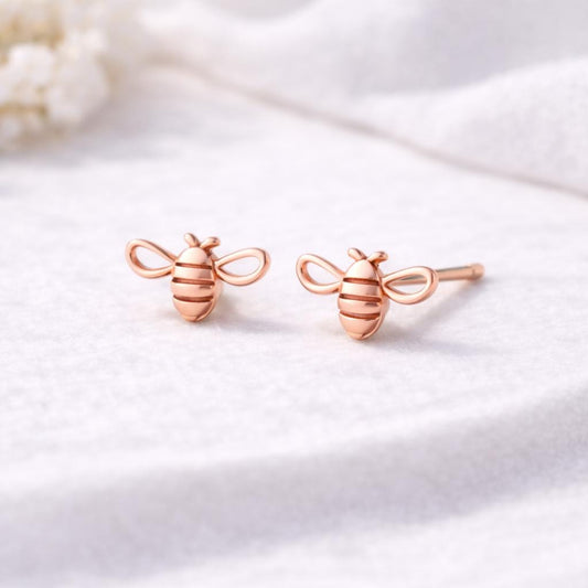925 Silver Bee Stud Earrings Minimal Silver Studs Gift