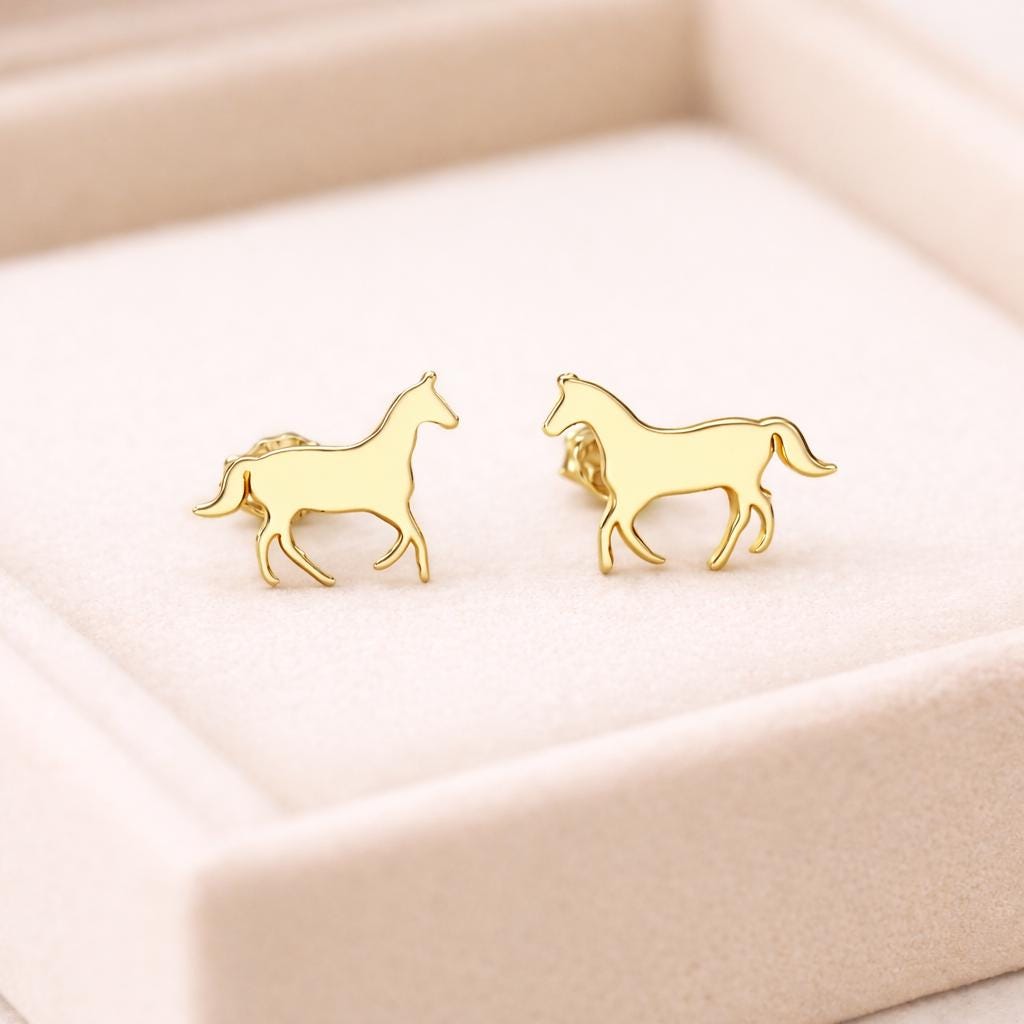 925 Silver Horse Stud Earrings Minimal Animal Silver Studs Gift